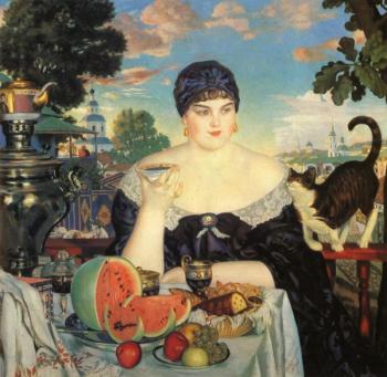 Boris Kustodiev : The Merchant's Wife at Tea